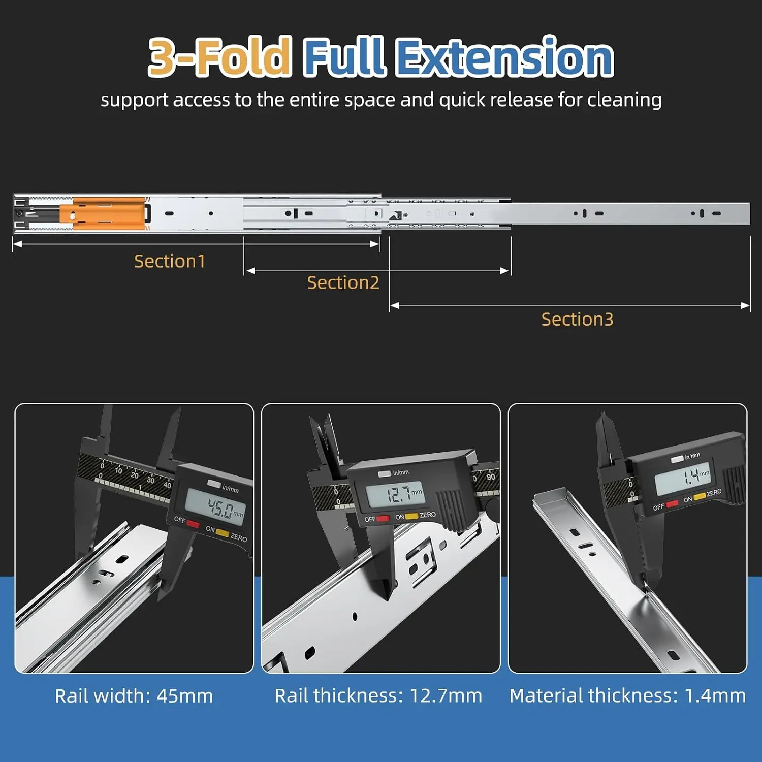 20 Inch Side Mount Soft Close Drawer Slides 3-Fold Full Extension Ball Bearing Rails 100LB Capacity Quiet Smooth Heavy Duty Cabinet Drawer Glides for Kitchen Furniture, 10 Pairs