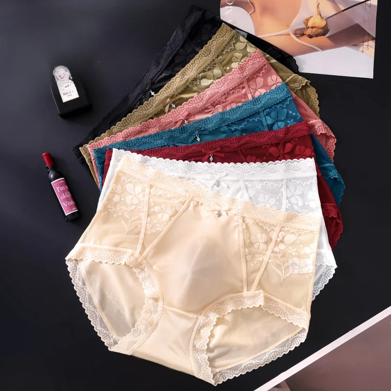 Men's Satin Floral Lace Briefs with Rhinestone Bow Decor 3D Seamless Pouch mid Rise High Elastic Ultra Smooth Scalloped Trim Mal