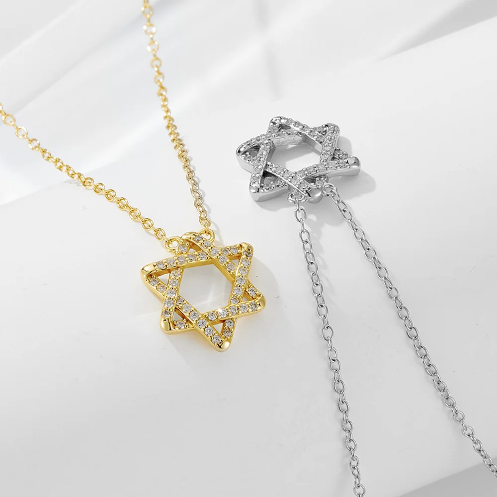 

Цепочка на ключицу из стерлингового серебра 925 пробы со звездой Давида, корейская европейская трансграничная цепочка, циркон с микропаве, уникальные женские украшения