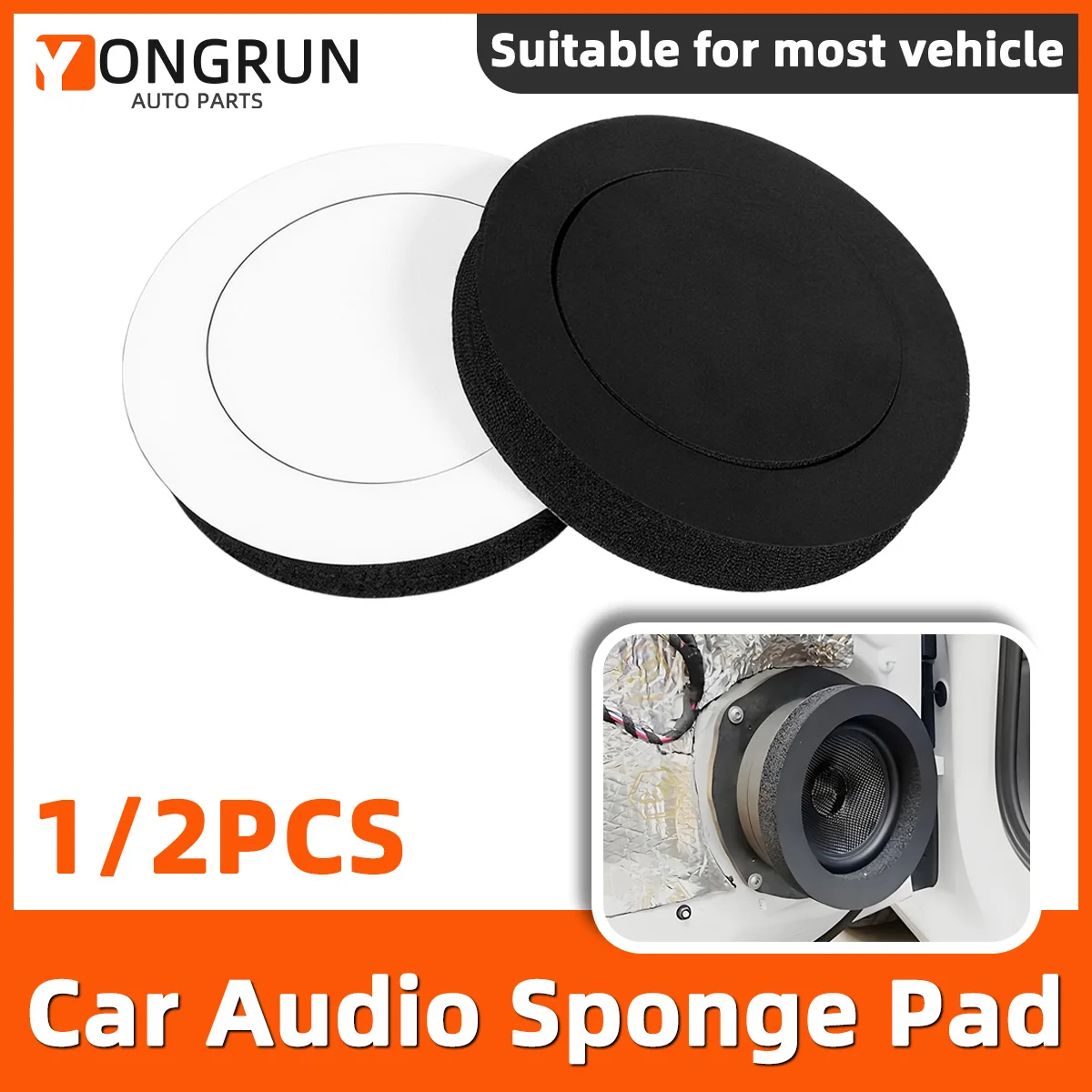 YONGRUN 1/2PCS Car Speaker Sound Insulation Ring Cotton Door Sound Insulation Cotton Speaker Bass Ring Foam Sound Insulation Pad