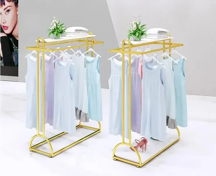 Clothing store island display rack Nordic multifunctional floor display rack style double row shelves