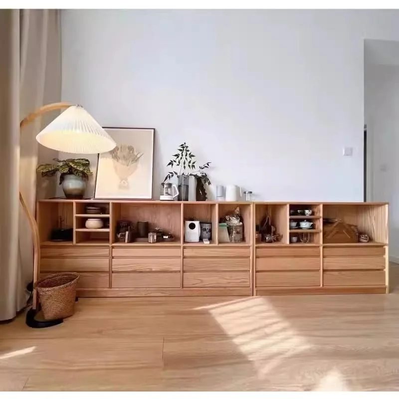 Nordic oak chest cabinet, bookshelf cherry wood floor-to-ceiling drawer locker, Japanese living room partition bedside cabinet