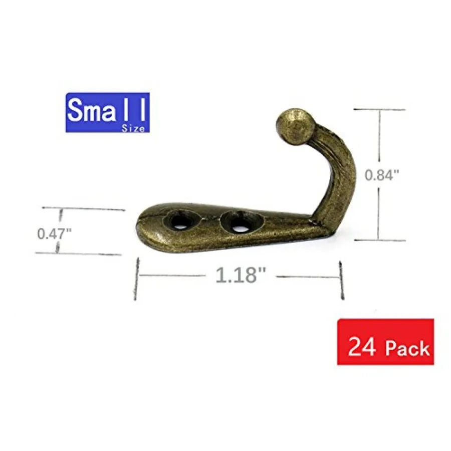 Pack of 24 MINI Bronze Tone Vintage Style Double Hole Metal Single Hook Hangers Door Hook Hanging with 48 Screws