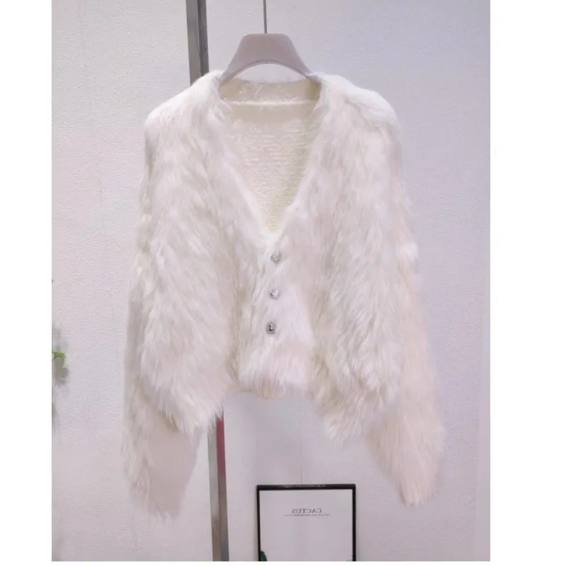 Korejpaa autunno inverno Cardigan lavorato a maglia donna cappotto di peluche imitazione visone Color caramella dolce maglione cappotto delicato