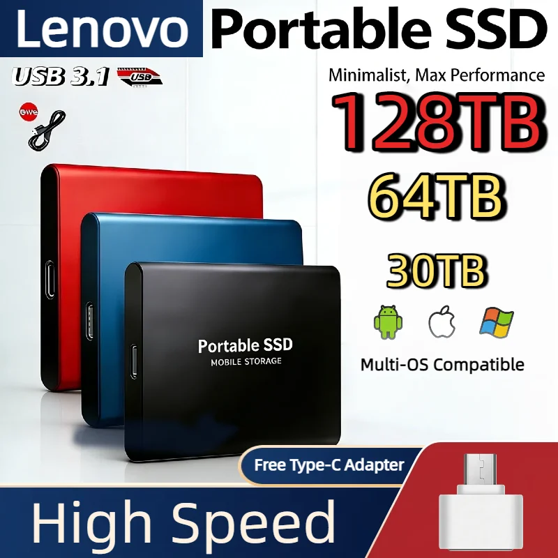 

Внешний SSD-накопитель Lenovo T5 большой емкости 2 ТБ/4 ТБ, USB 3.1, оригинальный портативный высокоскоростной мини-твердотельный накопитель, флеш-диск