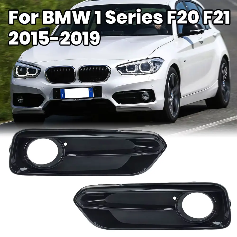 

Front Bumper Fog Light Racing Grilles For BMW 1 Series F20 F21 LCI Sport 2015-2018 Fog Lamp Grill Cover Glossy Black accessoires
