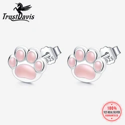 TrustDavis Real 925 Sterling Silver Animal Earring Sweet Cute Cat Stud Earrings for Daughter Girls Fine Jewelry Gift DS3761