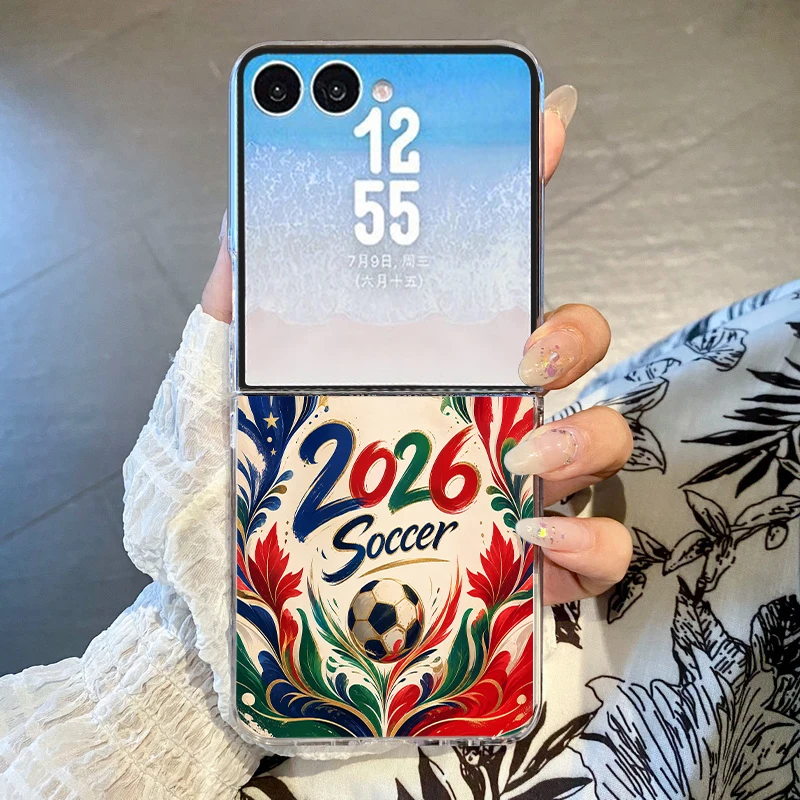 Football Pattern Transparent Phone Case For Samsung Galaxy Z Flip7 FE Flip6 Flip5 Flip 7 6 5 4 3 5G Clear Folding Hard PC Cover