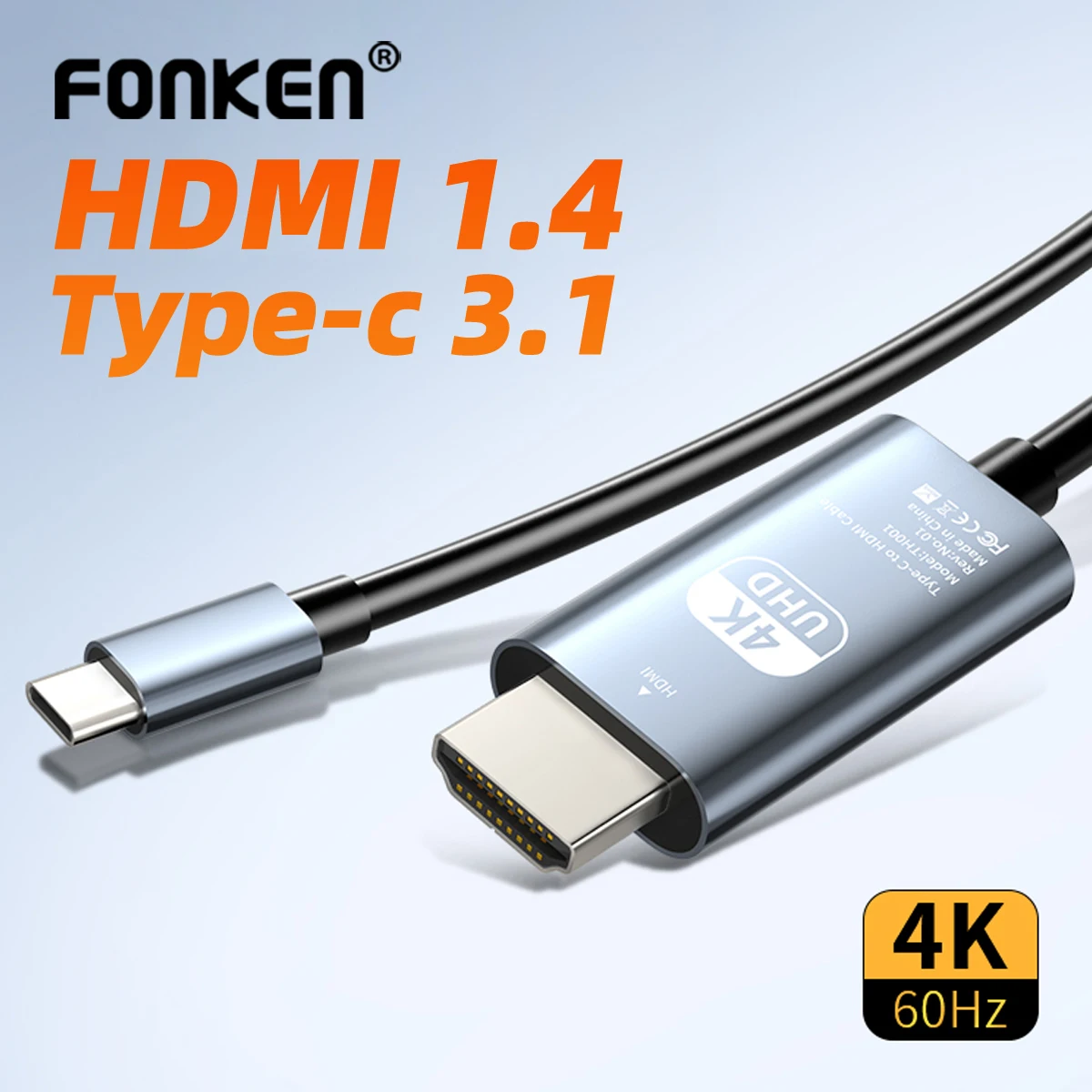 Fonken USB C to HDMI Cable 4K@30Hz Type C to HDMI-Compatible HDTV Cable USB-C HDMI Adapter for MacBook Air iPad TV Converter