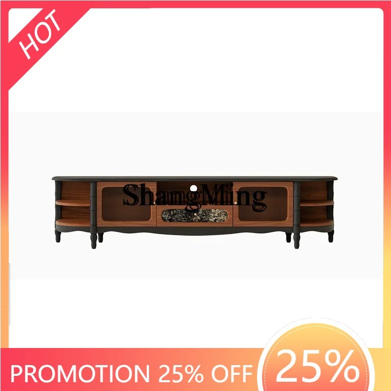 

ZYY Chinese retro solid wood TV cabinet medium antique black oval cabinet small apartment living room simple