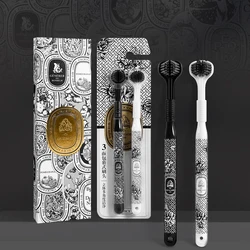 Black and white three-sided brush head with soft bristles for travel and business trips, portable 2-piece gift box