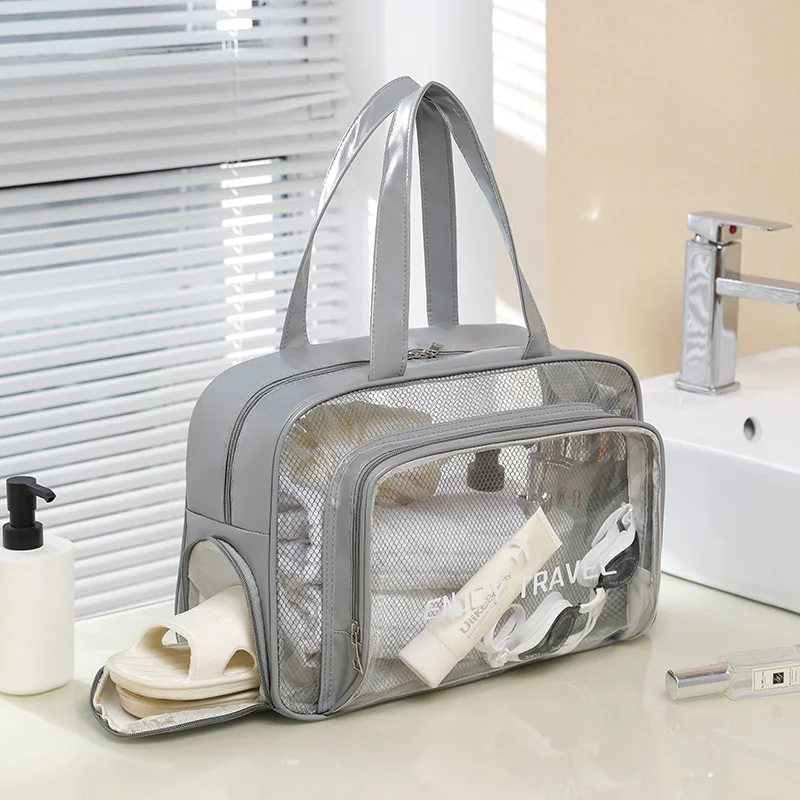 New Transparent Travel Storage Bag Dry Wet Separation Fitness Toiletry Bag Large Capacity Waterproof Travel Bag PU Portable