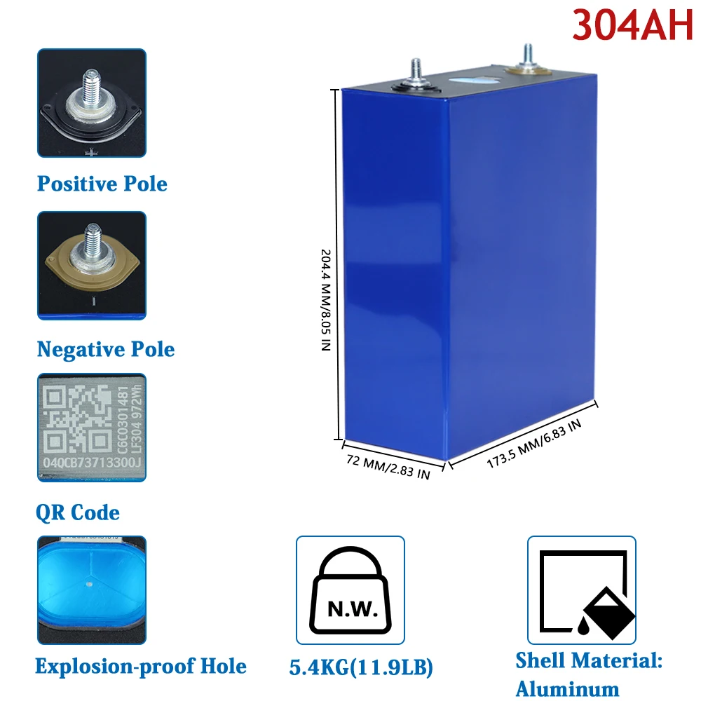 Tewaycell Lithium Iron Phosphate Rechargeable Cells EV 320AH 3.2V 304AH Lifepo4 Battery Pack Grade A RV Boat Golf Cart EU NO Tax