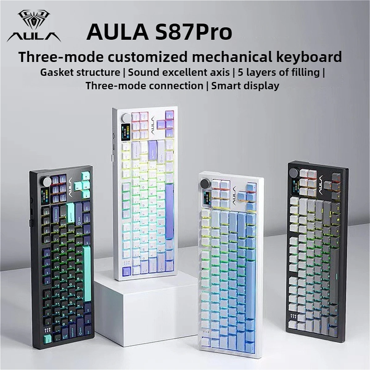 

AULA S87Pro Mechanical Keyboard Tri-mode RGB Hot Swappable Gasket Wireless Gaming Keyboard Custom E-sports Laptop Accessories