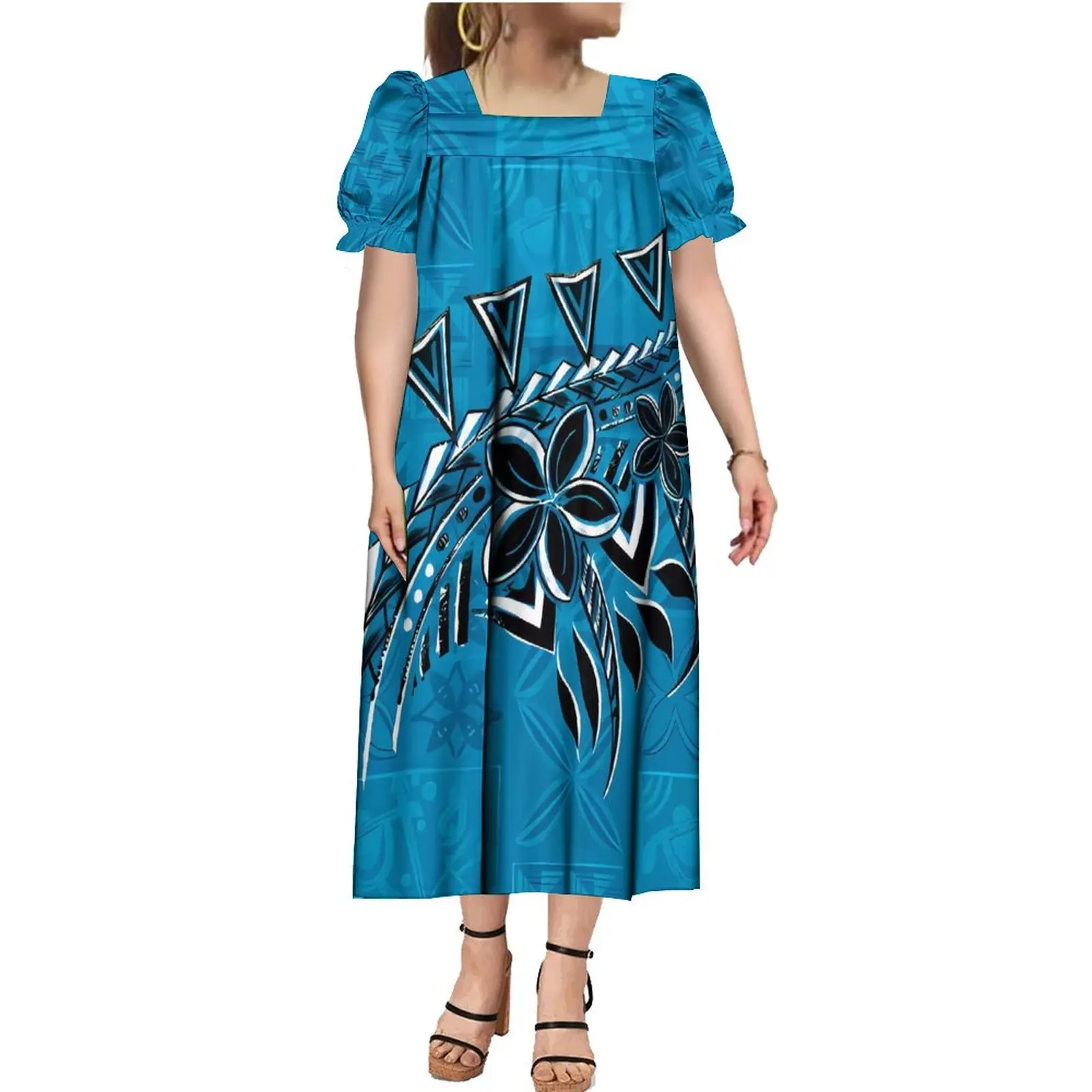 

Polynesian High-Quality mumu Women'S Short Sleeve Dress Hawaiian Style Custom Logo Party Dress Free Shipping