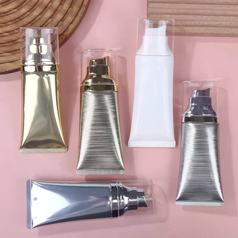 30/50ml Empty Portable Tubes Squeeze Foundation BB Cream Cosmetic Lotion Travel Bottle With Vacuum Pump Refillable Container