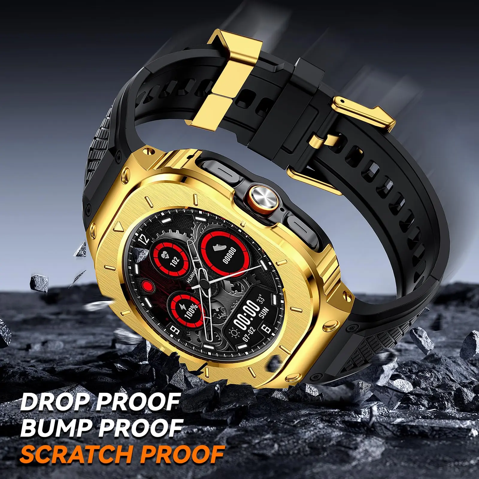 Silicone Band with Stainless Steel Case Cover Compatible with Samsung Galaxy Watch 8 Ultra 47mm/ Ultra 7 47mm Bands   for Men