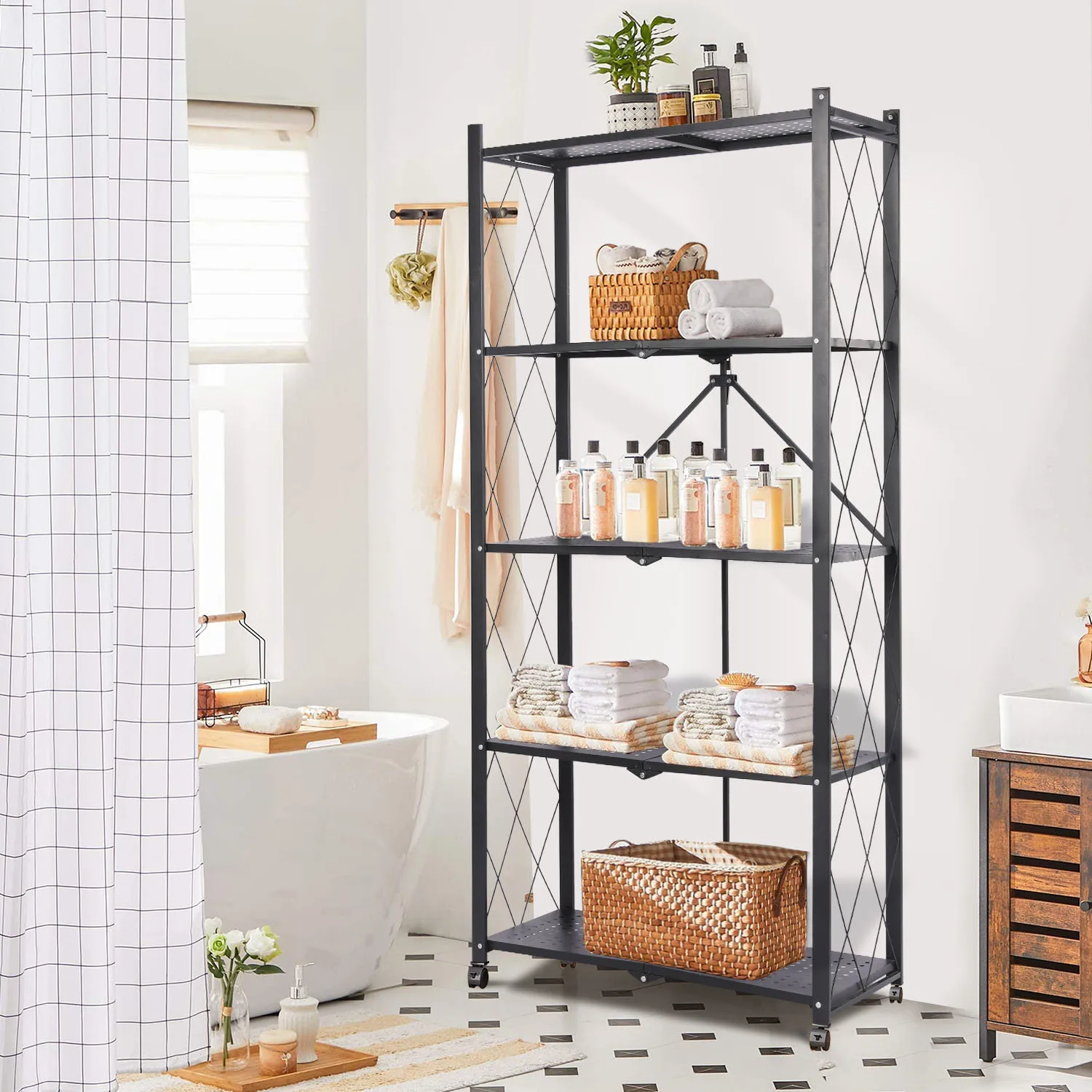 Étagères de Rangement Multifonctionnelles Pliables T1 à 5 Niveaux, Garde-Manger