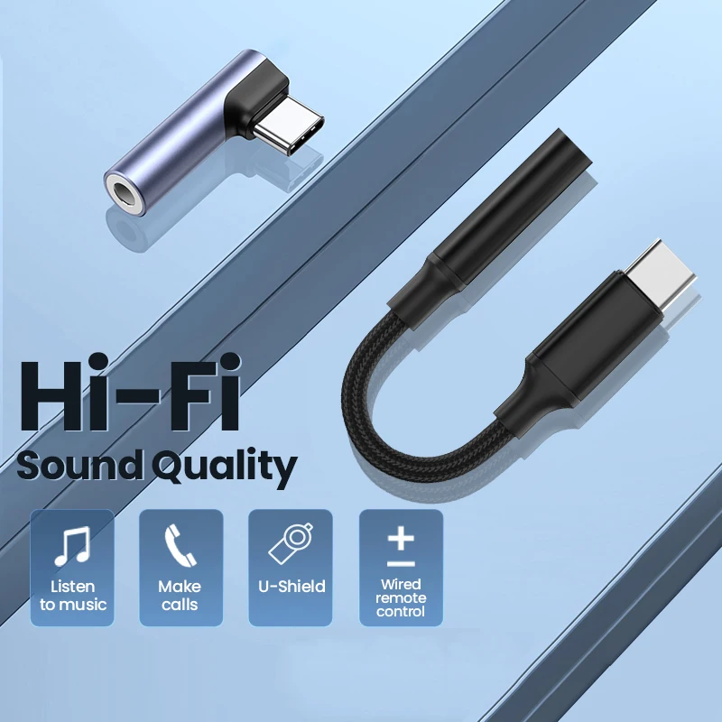 

Type-C to 3.5mm Jack AUX Audio Adapter Portable 90° Elbow Earphone Mic Converter For iPhone 16 Samsung Xiaomi USB-C Audio Cable