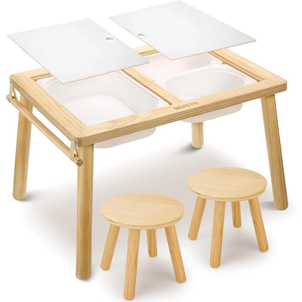 

3-in-1 Children's Sensory Table and Chair Set for Play, Study, Art, and Toy Storage