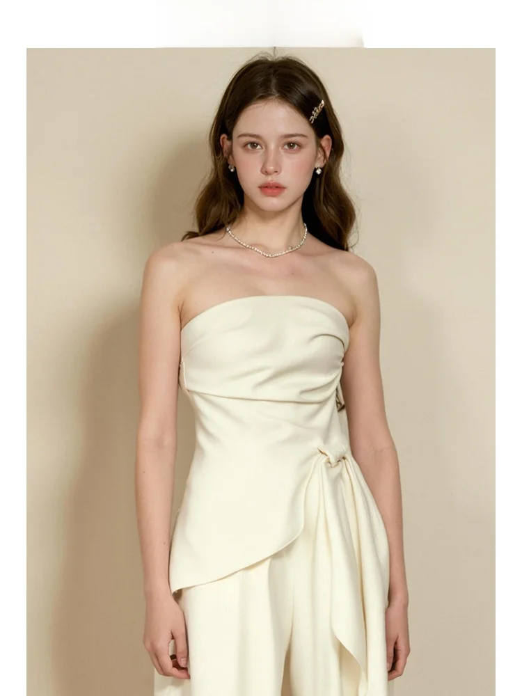 

ZhuoZhi Irregular Design Strapl Vest Pure Color Waist-Cinching Top Women's Summer New Sle Commute Sle Asymmetrical Tie