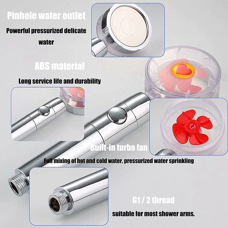 Shower Head Water Saving Flow 360 Degrees Rotating With Filter & Fan ABS Rain High Pressure spray Nozzle Bathroom Accessories