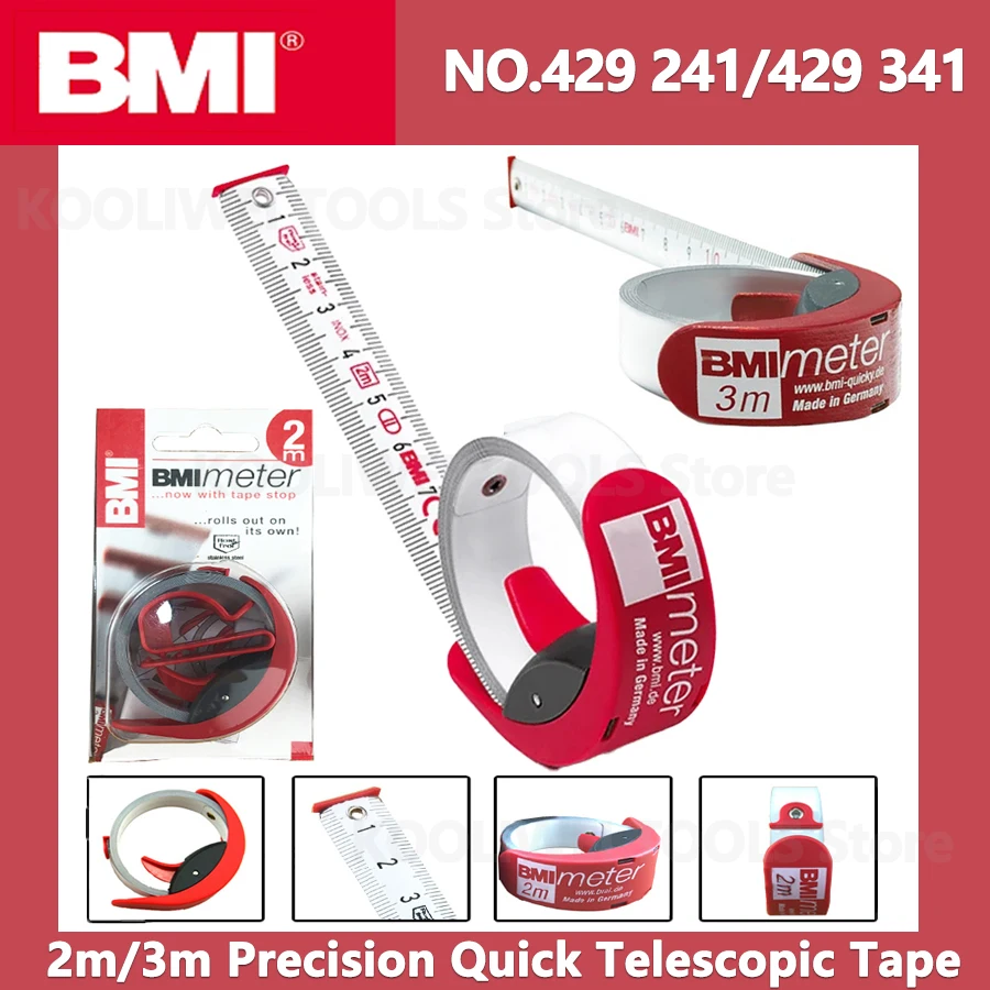 BMI 2m/3m Precision Quick Telescopic Tape Measure with mm Graduation for Designer, Decorator NO.429 241/429 341