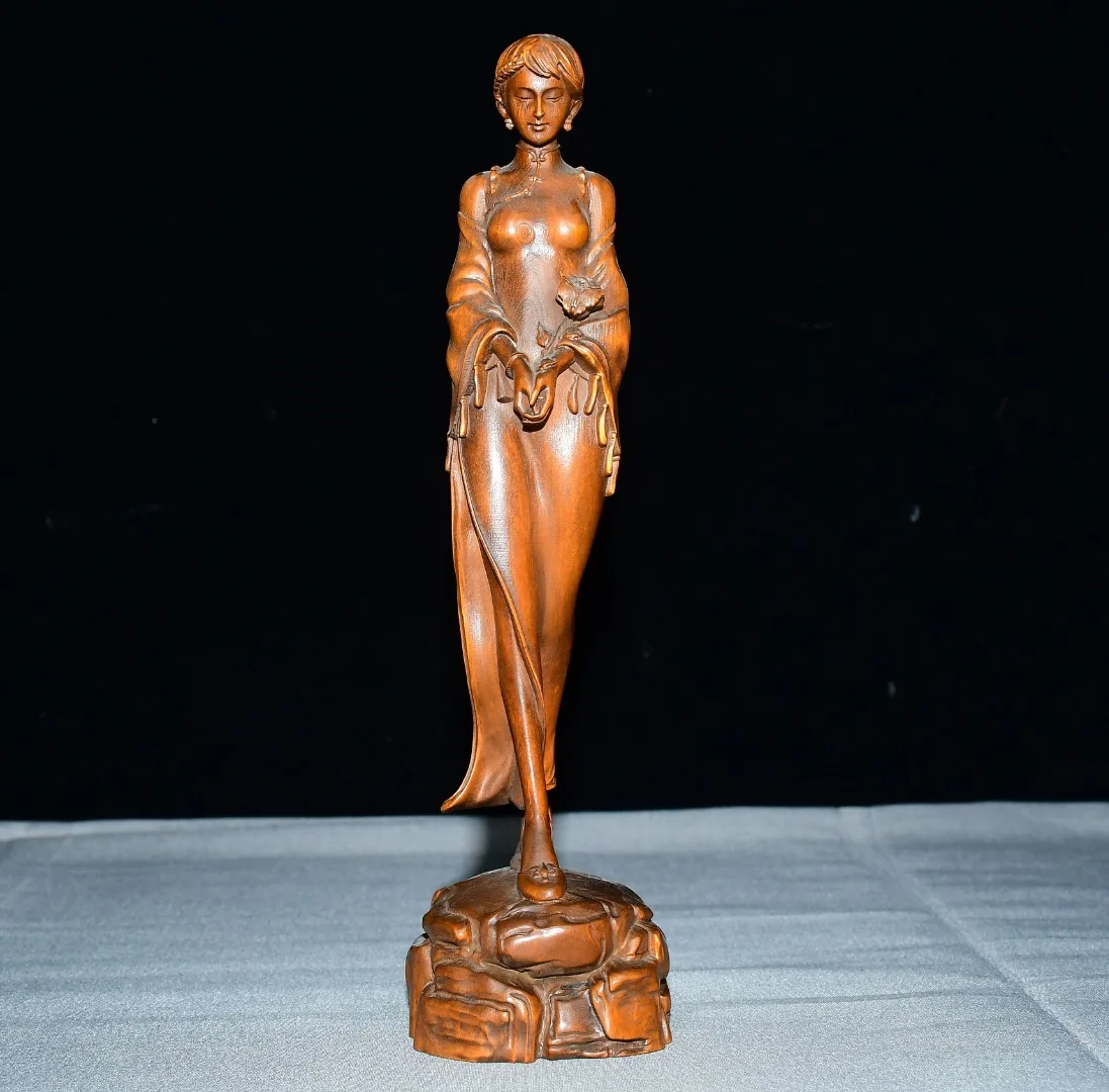 

Boutique lobular boxwood cheongsam beauty ornaments home wine cabinet decoration,