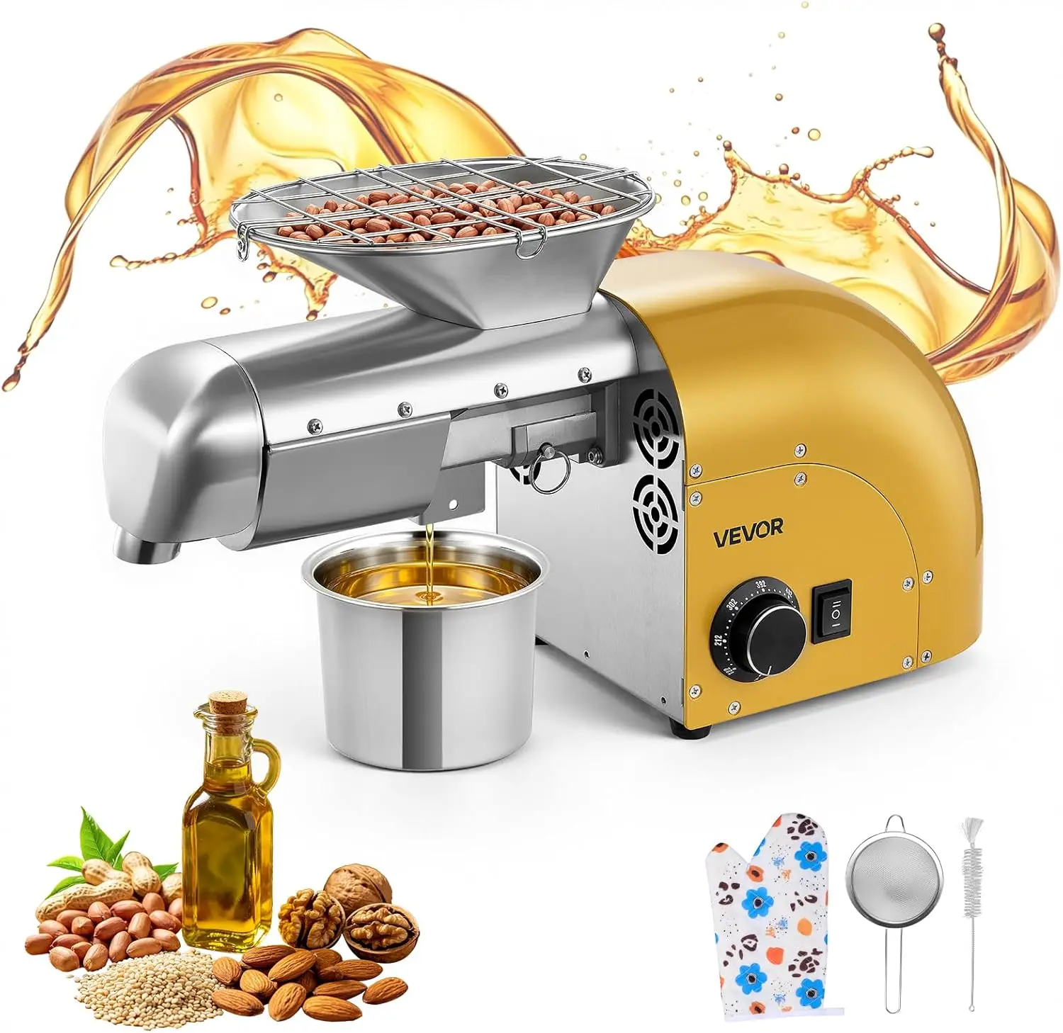 

Oil Press Machine, 11 LBS/H Capacity, 1250W Oil Extractor Machine, Automatic Electric Oil Maker for Home Commercial Use, 122℉–57