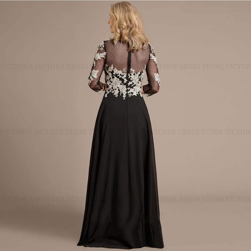 VICTORIA Elegant Mother of the Bride/Groom Dress 2024 A-line Scoop Illusion Floor-Length Lace Chiffon Wedding Guest Party Dress