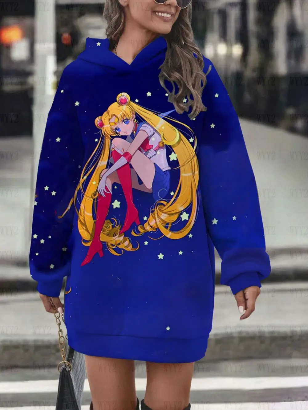 Anime Sailor Moon series printed women\'s hoodie dress versatile hooded slimming sportswear long sleeve autumn and winter style