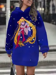 Anime Sailor Moon series printed women's hoodie dress versatile hooded slimming sportswear long sleeve autumn and winter style