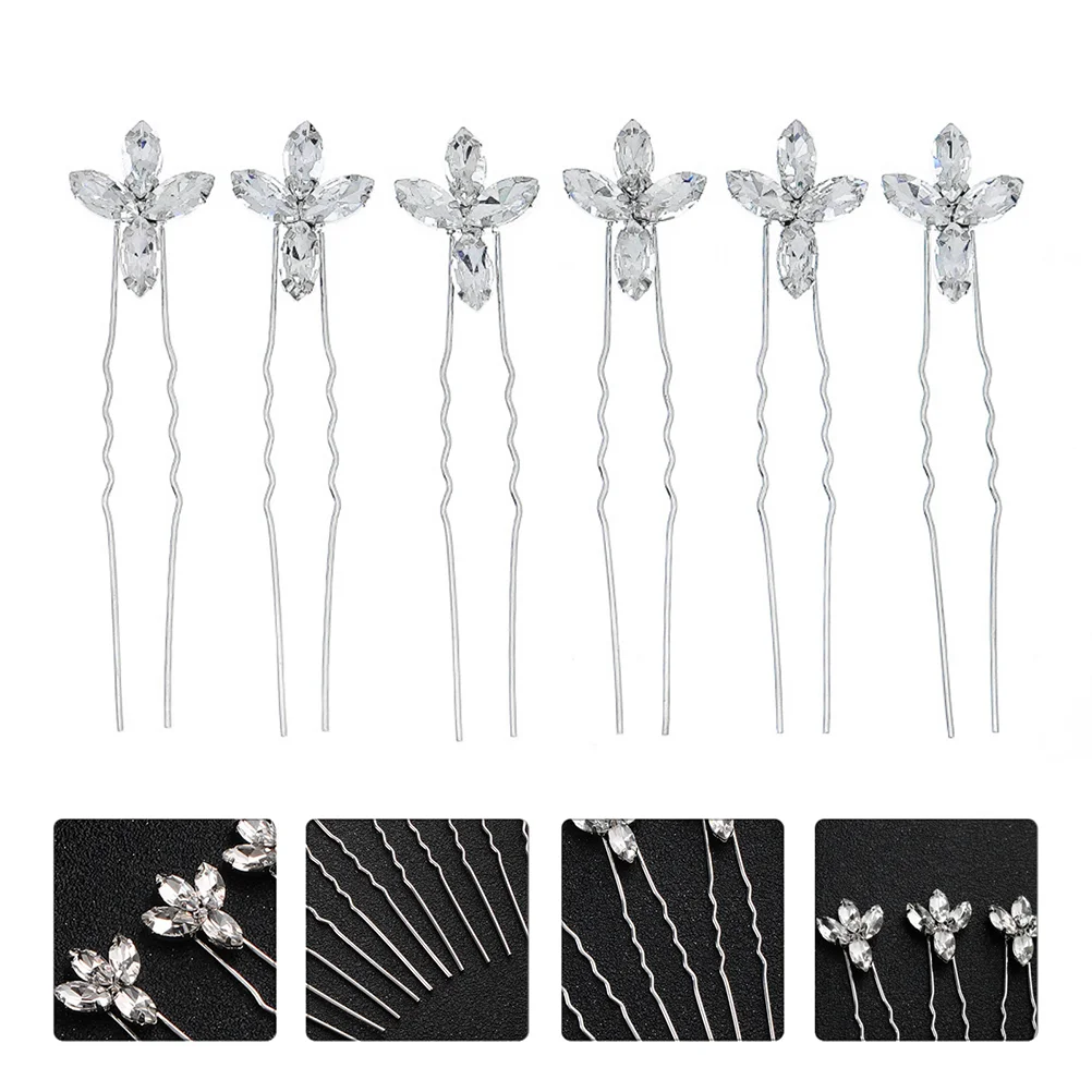 6 Pcs Headgear Rhinestone Hairpin Bride Bobby Pins Bridal Rhinestones Wedding Headwear