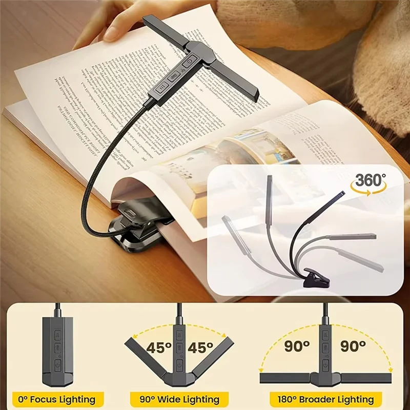BYBS-Tri-Head LED Clip-On Book Light Eye-Care Reading Lamp For Table Adjustable Night Light