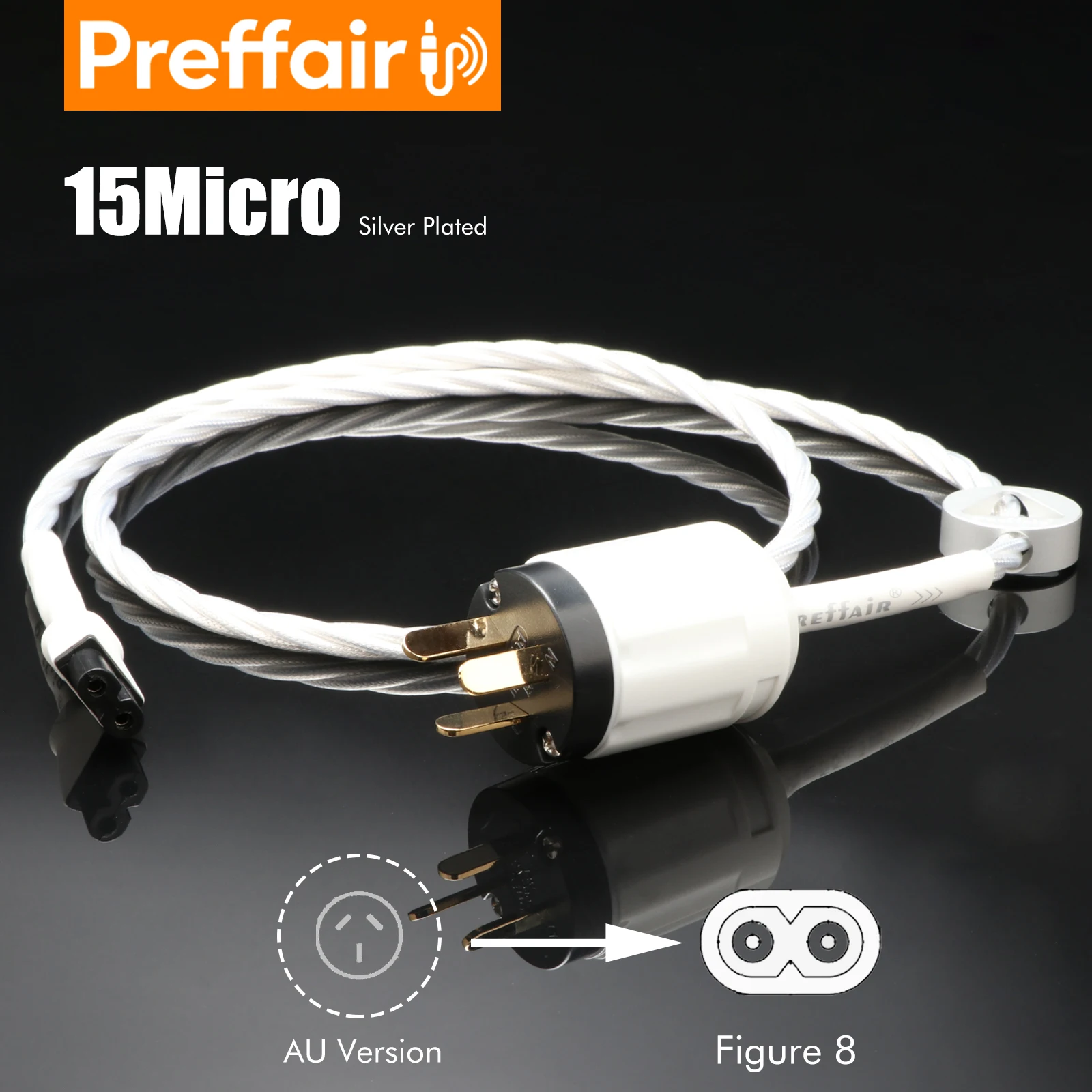 Preffair HIFI 6N OCC Silver plated Figure8 C7 Gold plated IEC Plug AU UK Power Cord for Speaker Amplifier Server PDU