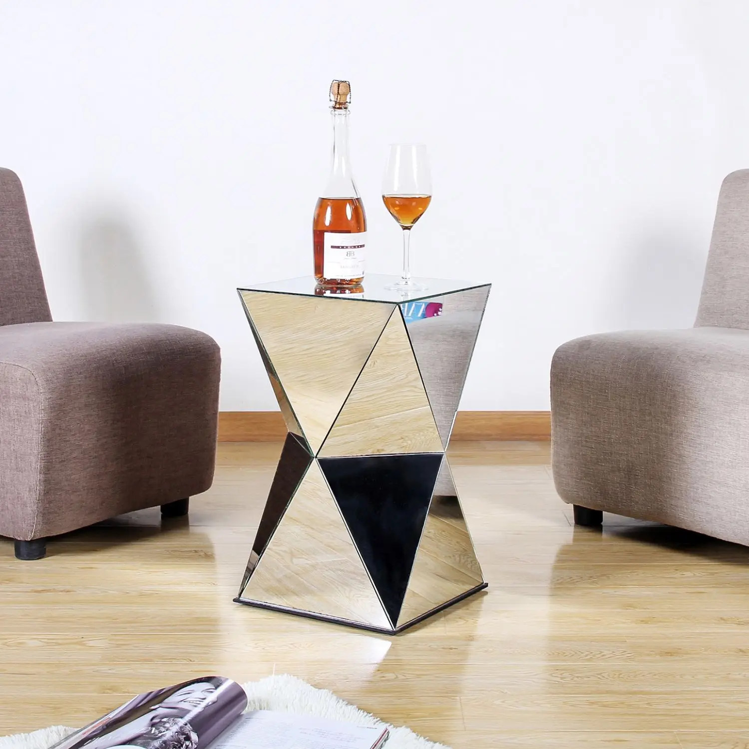 31X53CM Manufacturing Glass Mirror Furniture Smart Coffee Table Decorative Glass Flower Standing Side Table End Tea Corner
