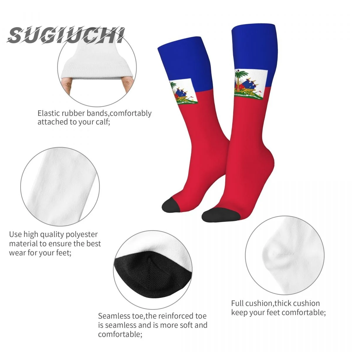 Haiti Flag Polyester 3D Printed Socks For Men Women Casual High Quality Kawaii Socks Street Skateboard Socks