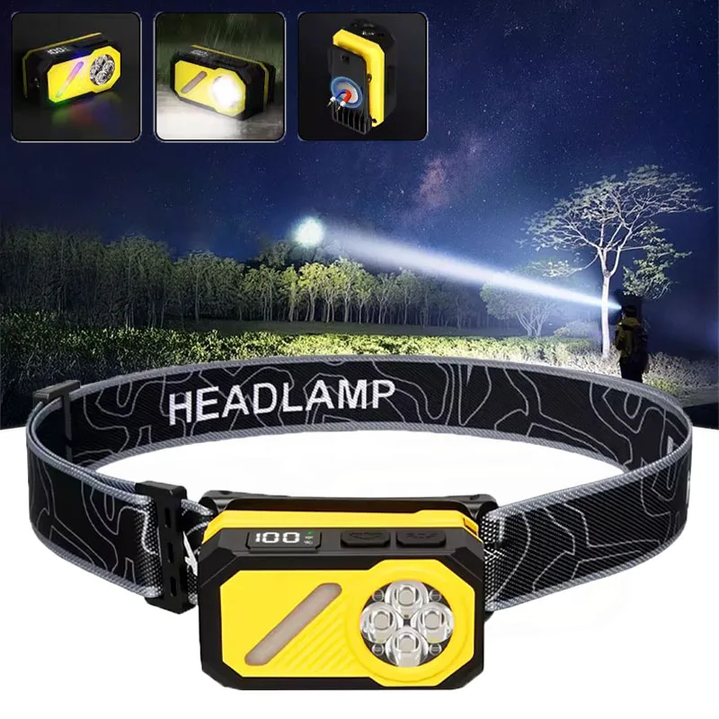 

Многофара с датчиком налобного фонаря, светодиодная головка, USB перезаряжаемый карманный светодиодный фонарик RGB с зажимом для ручки, уличный кемпинг, пеший туризм