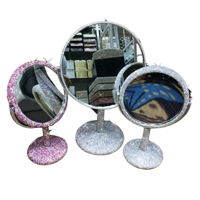 

Diamond inlaid makeup mirror Full diamond metal makeup mirror Beauty tools Enlarge multi-functional gift mirror