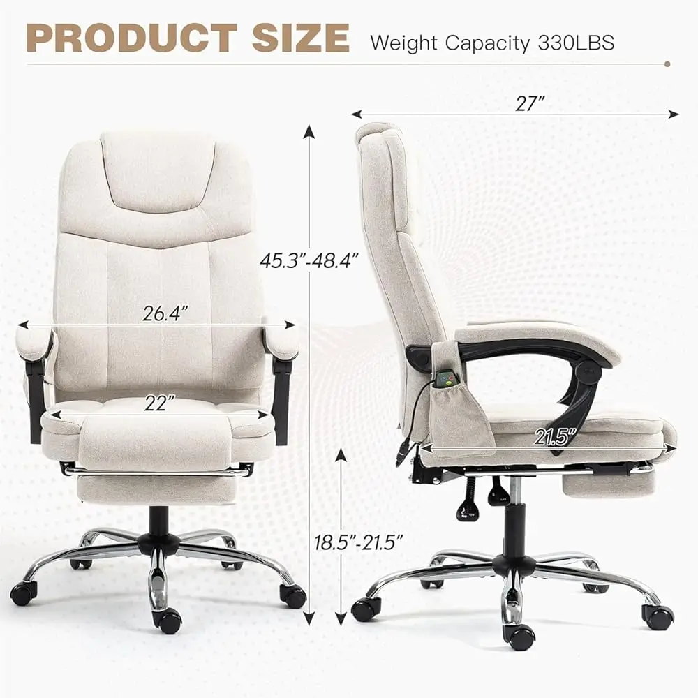 Massage Office Chair With Footrest, Ergonomic Adjustable Reclining Executive Home Desk Chair W/ 6 Vibration Points & Heat,