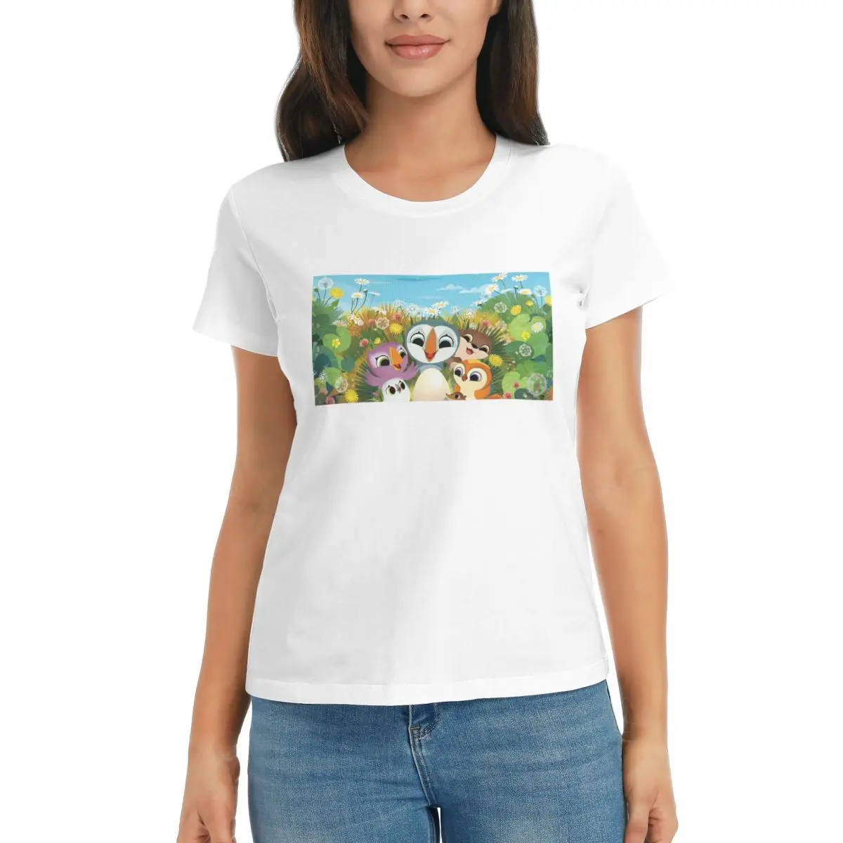 女性 Tシャツ パフィンロック漫画夏半袖 Tシャツクルーネックコットン Tシャツ服トップスストリート