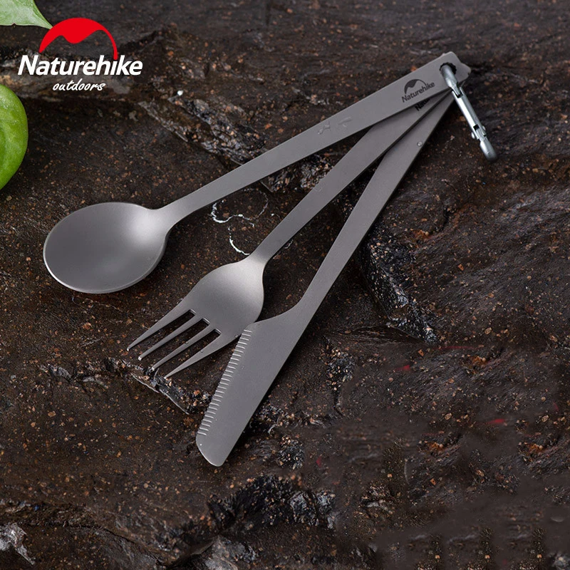 Naturehike Ultralight Outdoor Tableware Set Spoon Knife Fork Healthy Titanium Unbreakable Portable Tableware Folding Camping