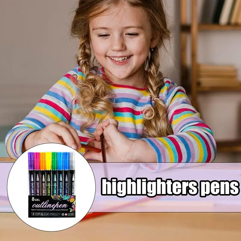 Outline Pens 8 Colors Art Markers Craft Pen Outline Marker Set For Drawing Birthday Greeting Card Doodling Journal Art Crafts