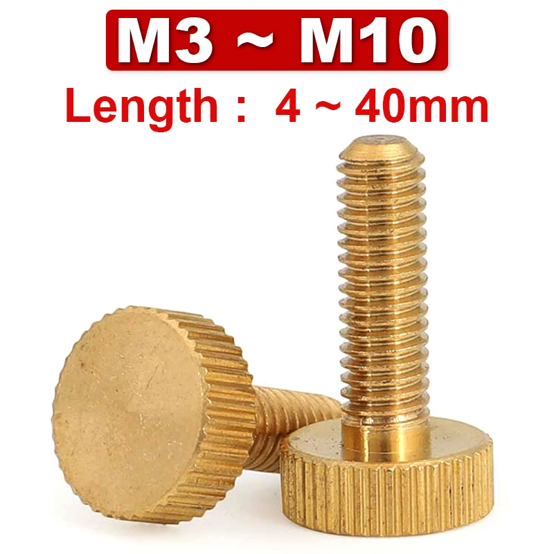 M3 M4 M5 M6 M8 M10 Brass Flat Hand Screw Gb835 Pure Copper Big Knurled Hand Screw Handle Tighten Screw 1~3pcs
