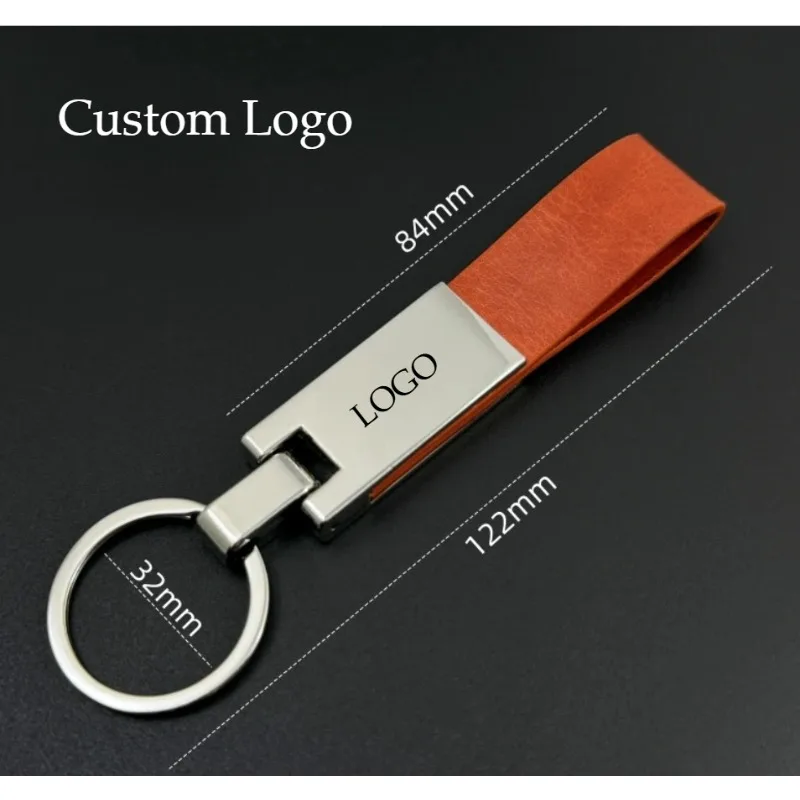 

Fashion Leather Anti-lost Key Chain Luxury Boutique Business Men Car Moto Keyring Custom Logo Name Metal Laser Keychain Gift