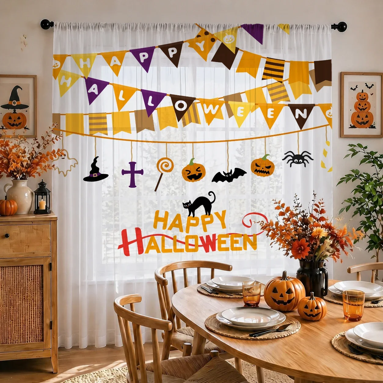 Halloween Festival Sheer Curtain, Good Quality Light Reducing Privacy Voile For Living/Bedroom/Kids Room,Halloween Festival Gift - view 5