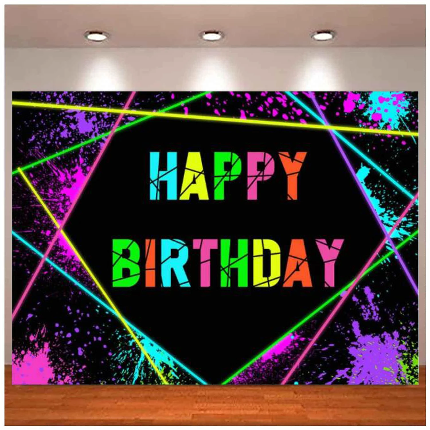 

Neon Birthday Photography Backdrop Laser Glow In The Dark Party Decorations Photo Banner Let's Glow Bday Cake Table Background