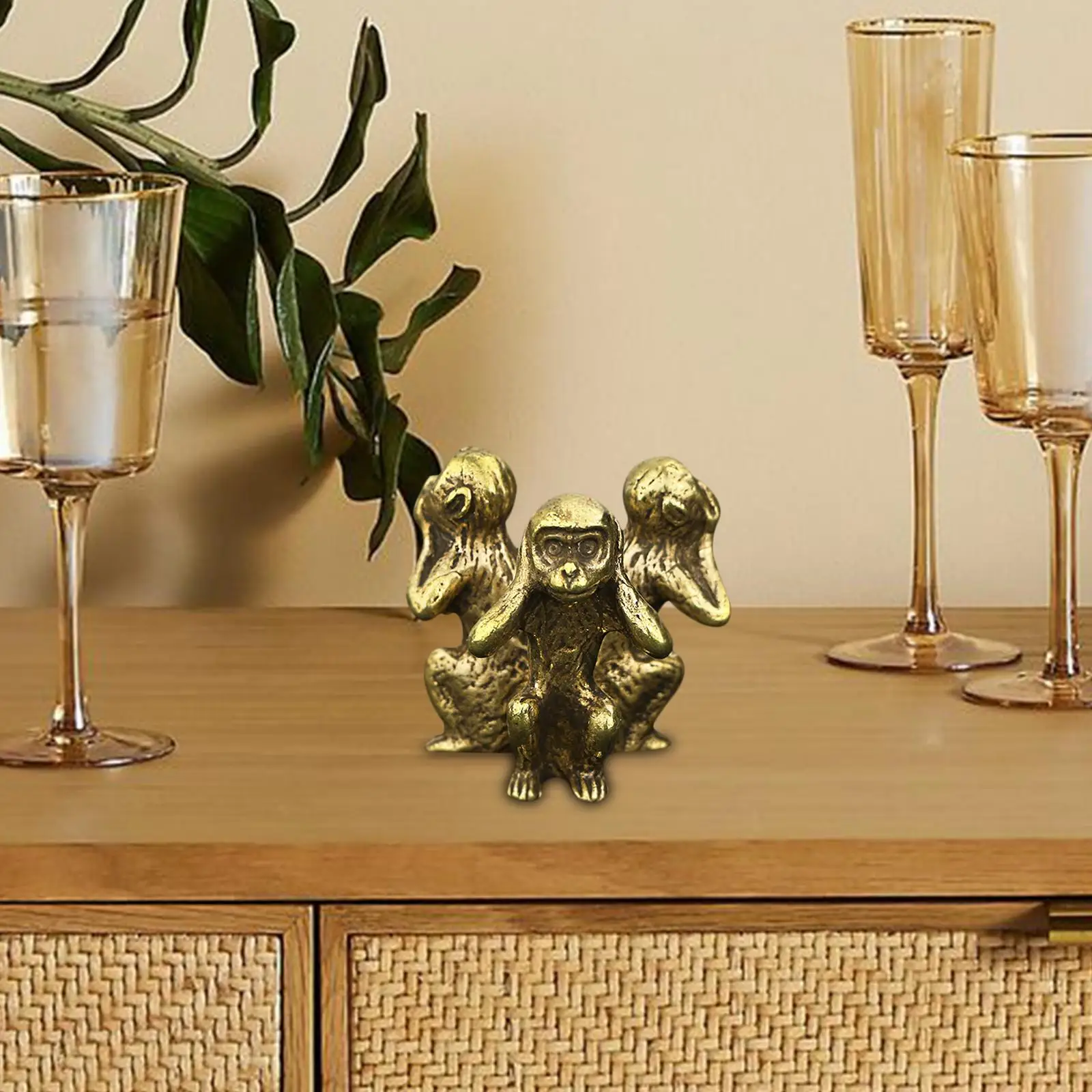 Monkeys Figurine Animal Statues Golden See No Speak No Hear No Evil Ornament for Indoor Tabletop Home Decoration Gift
