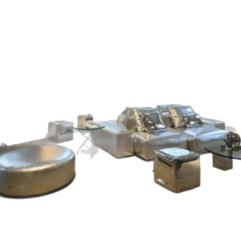 

Double-sided seat metal punk silver sci-fi leather module island sofa