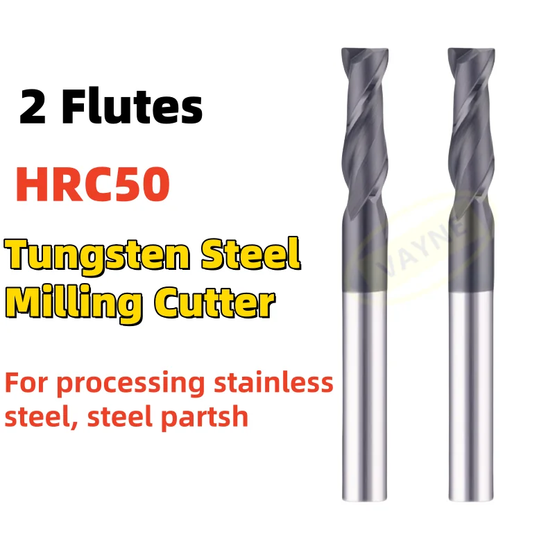 1pcs 2 Flute HRC50 1 2 3 4 5 6 8 10 Carbide end mill Milling cutting Tools Tungsten Steel Cutter EndMills CNC machine end mills